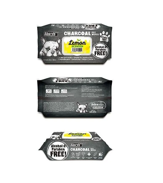 Absorb Plus Charcoal Alcohol & Paraben Free Pet Wipes (Lemon, 80pcs)