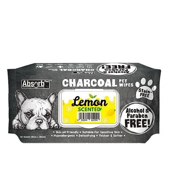 Absorb Plus Charcoal Alcohol & Paraben Free Pet Wipes (Lemon, 80pcs)