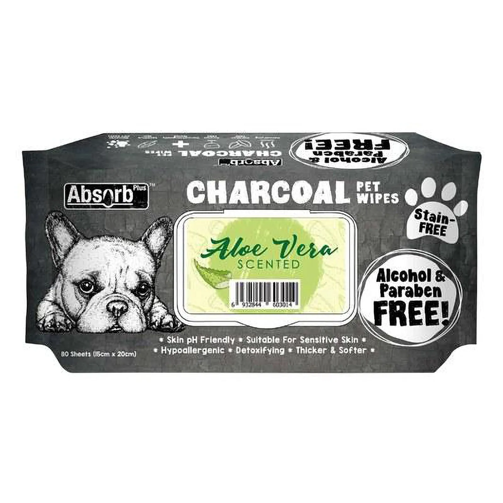 Absorb Plus Charcoal Pet Wipes Aloe Vera