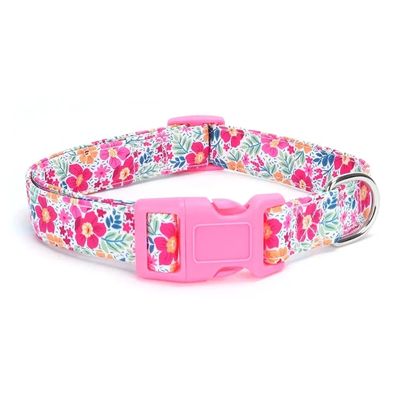 Adjustable Floral Print Nylon Dog Collar for All Dog Sizes