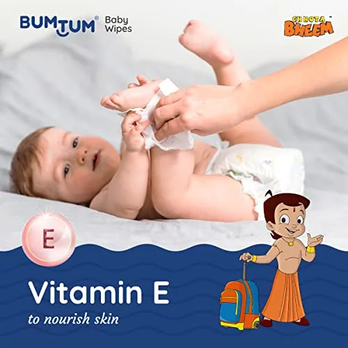 Bumtum Baby Chota Bheem Gentle Soft Moisturizing Wet Wipes With Lid | Aloe Vera & Chamomile Extracts | Paraben & Sulfate Free (Pack of 6, 72 Pcs. Per Pack)