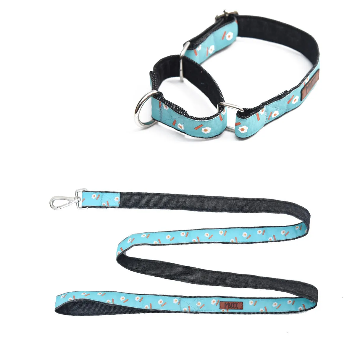 Eggs N' Bacon Martingale Denim Collar   Leash Set