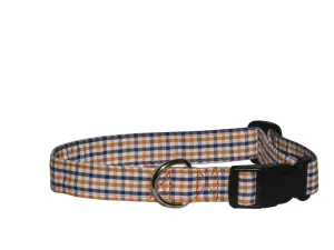 Elmo's Closet Orange & Blue Gingham Dog Collar