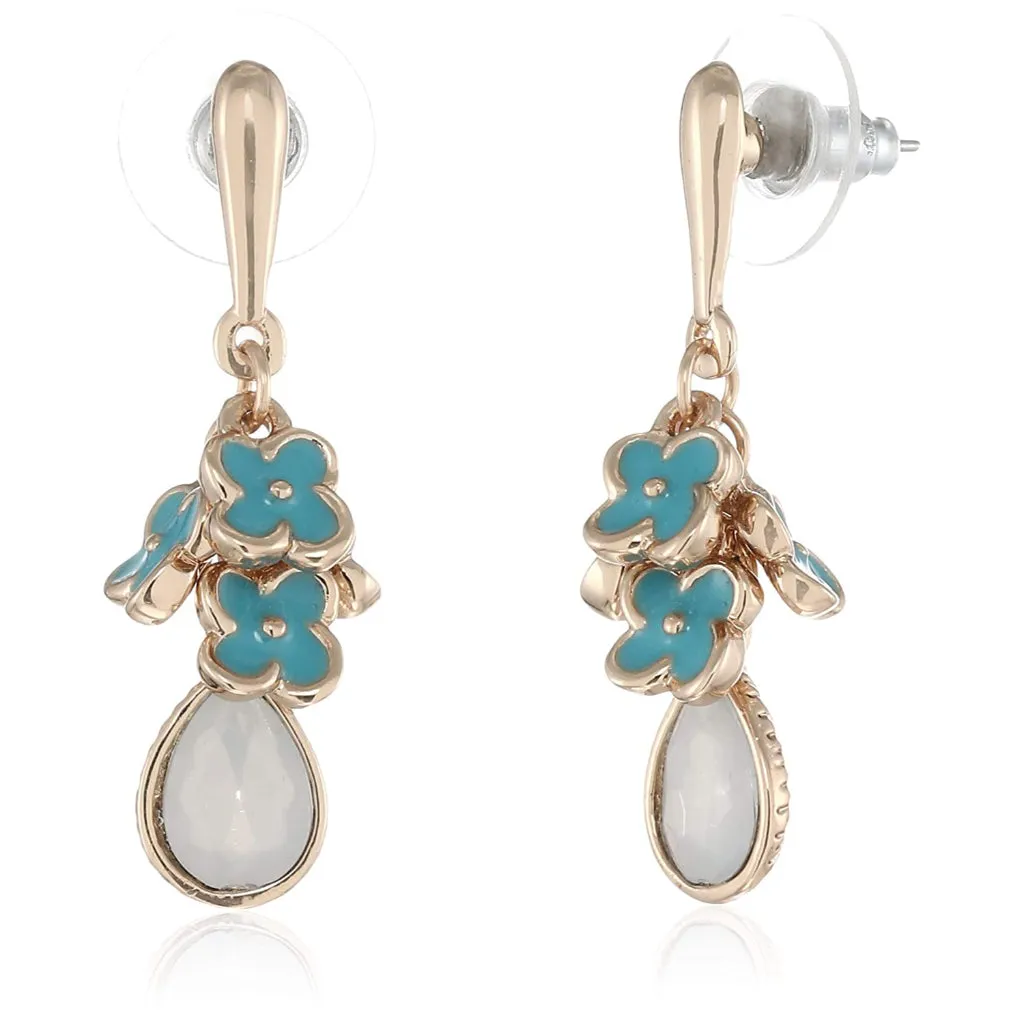 Estele Aqua coloured rose gold plated charms hanging earrings for women