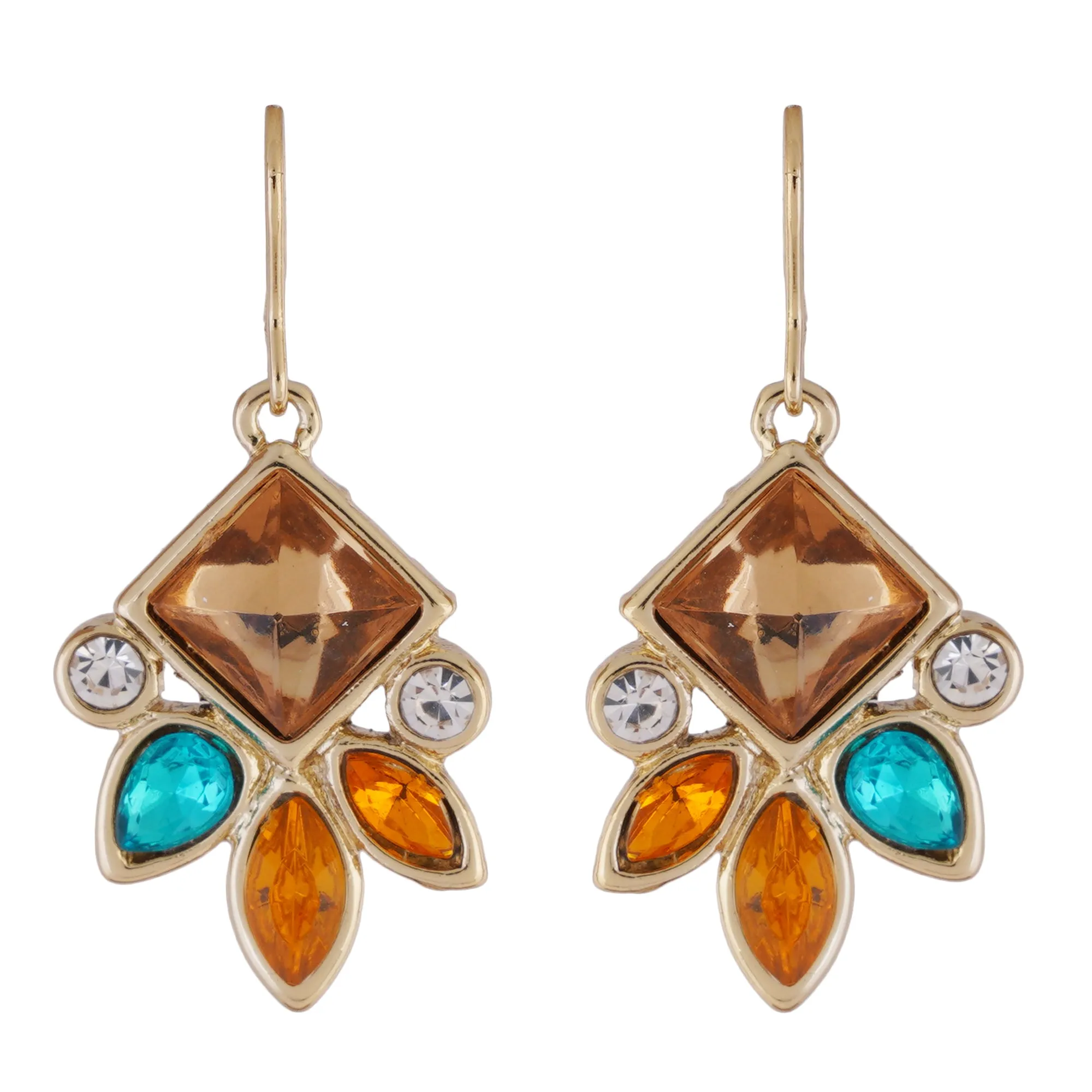 Estele Gold Plated Colorful Amber Princess crystal Drop Earrings for women