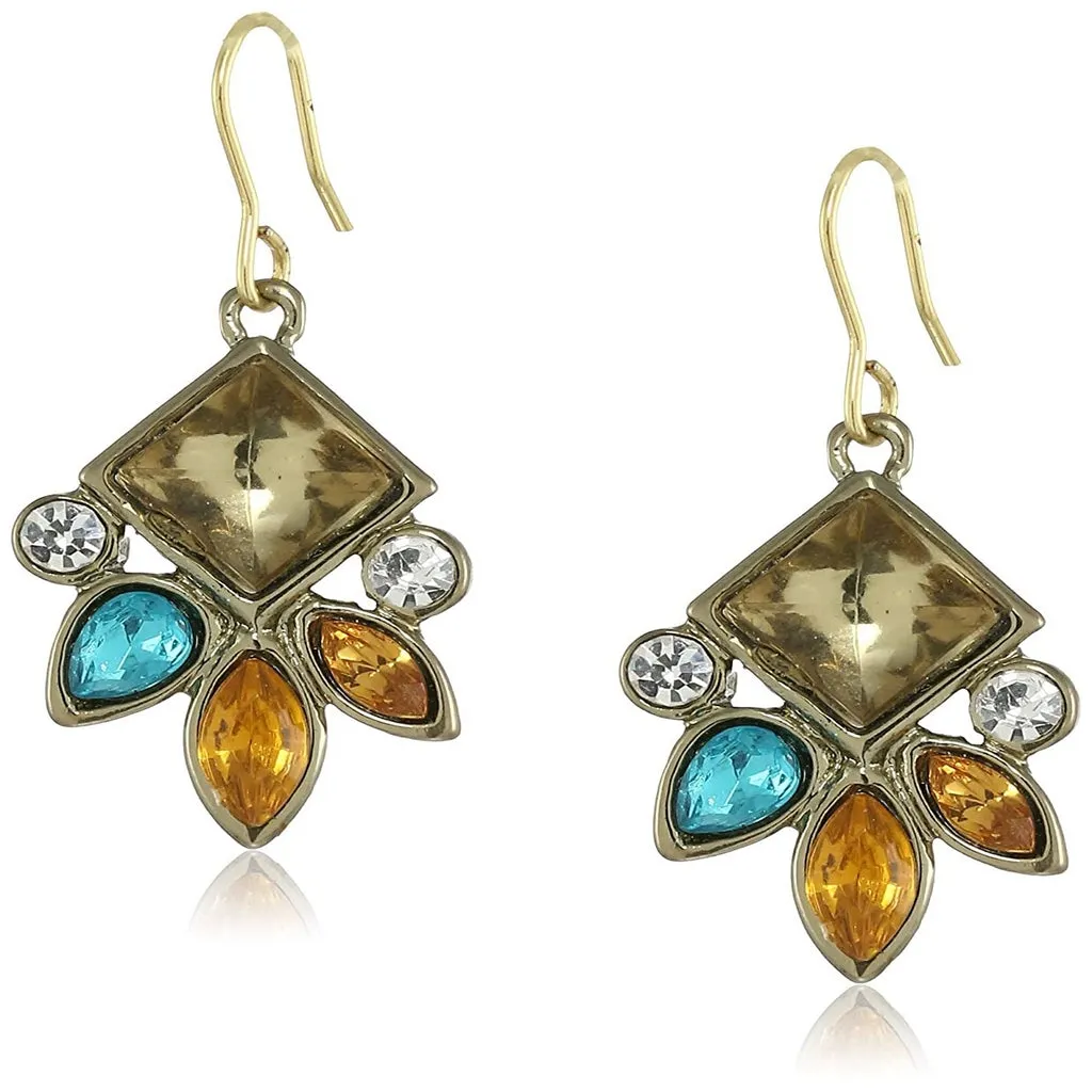 Estele Gold Plated Colorful Amber Princess crystal Drop Earrings for women