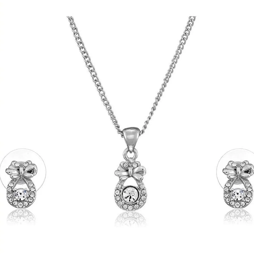 Estele - Rhodium plated Solitaire bow pendant set for Women