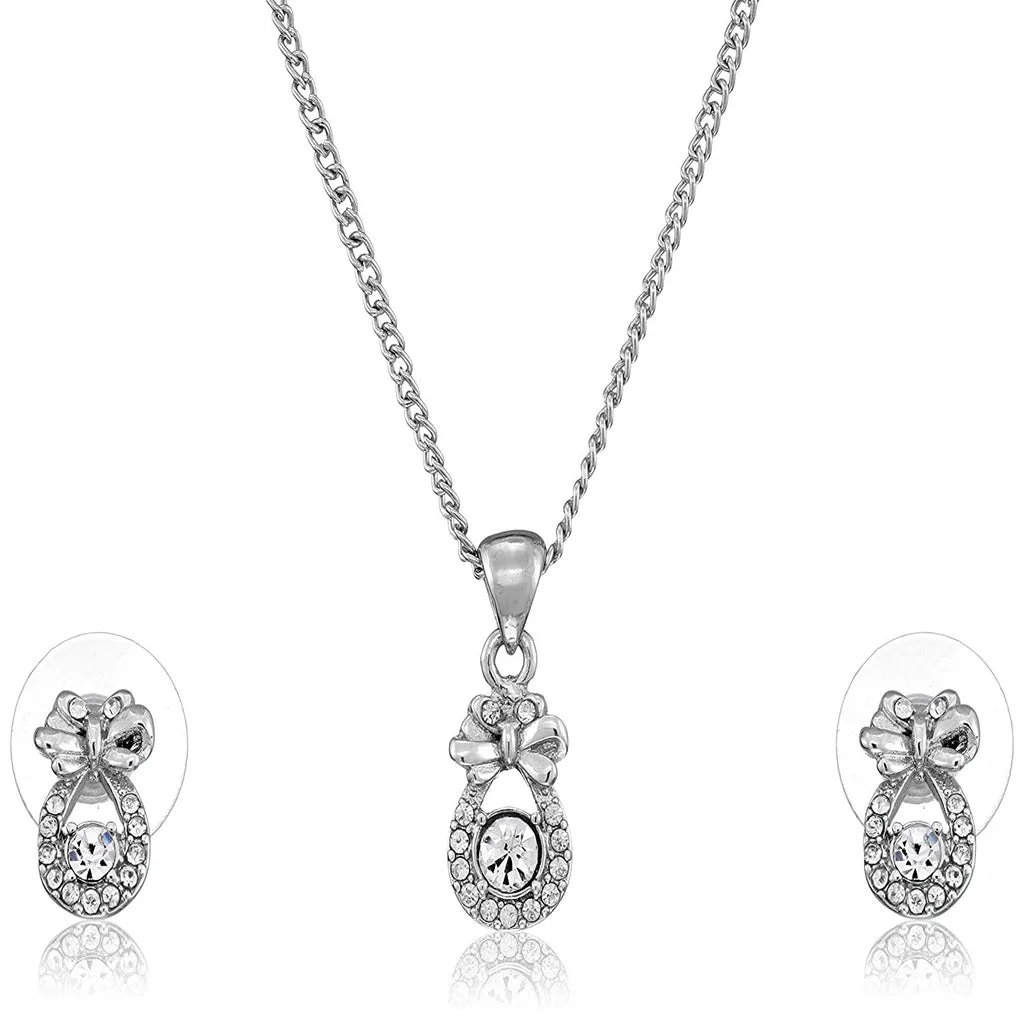 Estele - Rhodium plated Solitaire bow pendant set for Women