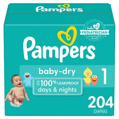 New - Pampers Baby Dry Diapers Enormous Pack - Size 1 - 204ct