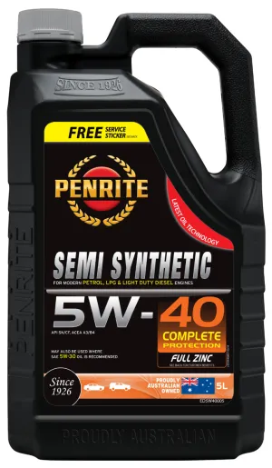 Penrite Semi Synthetic Engine Oil Everyday Plus 5W-40 5L - ED5W40005 (Pickup Only)