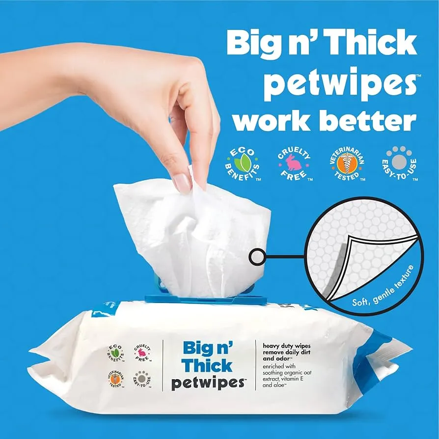 Petkin | Dog & Cat | Big 'N Thick Pet Wipes (Extra Large) - 100 Pack