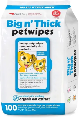 Petkin | Dog & Cat | Big 'N Thick Pet Wipes (Extra Large) - 100 Pack