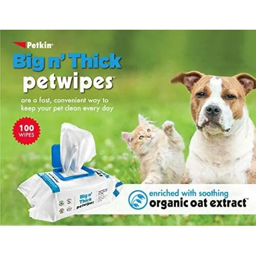 Petkin | Dog & Cat | Big 'N Thick Pet Wipes (Extra Large) - 100 Pack