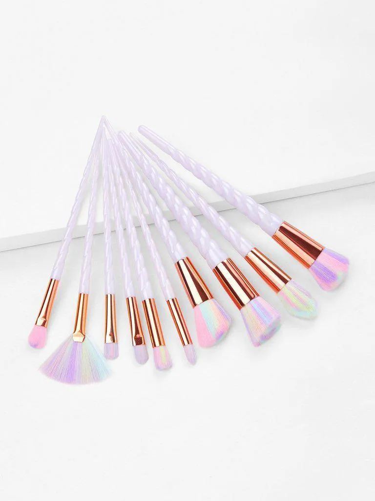 Screw Handle Soft Bristle Makeup Brush Set 10Pcs