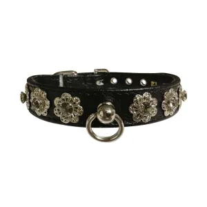 Starlite Faux Leather Collar with Crystal Flowers in Black