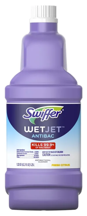 Swiffer WetJet 56592 Anti-Bacterial Solution Refill, 1.25 L Bottle, Liquid, Fresh Citrus, Clear :EA: QUANTITY: 1